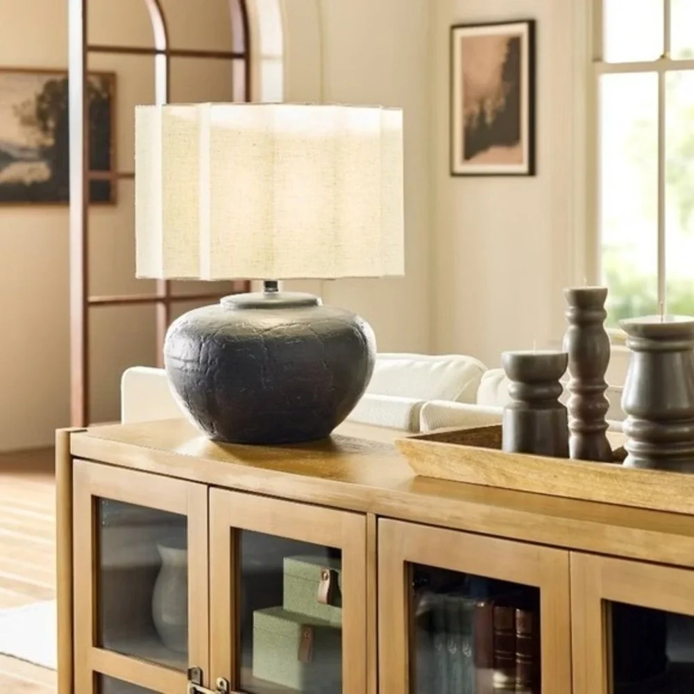 Oversized Ceramic Table Lamp Fluted Shade Black/White -‎ Hearth & Hand Magnolia